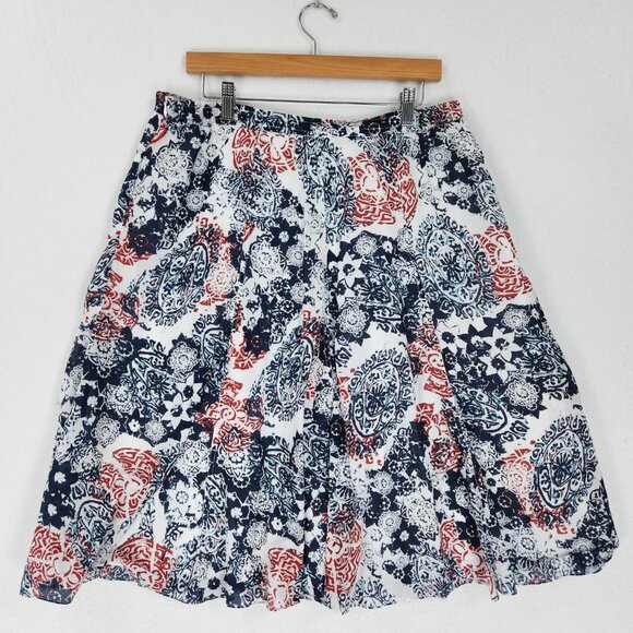 Chicos Skirt Womens 3 Blue White XL A Line Knee Length Flowy Cotton Printed - Picture 6 of 10